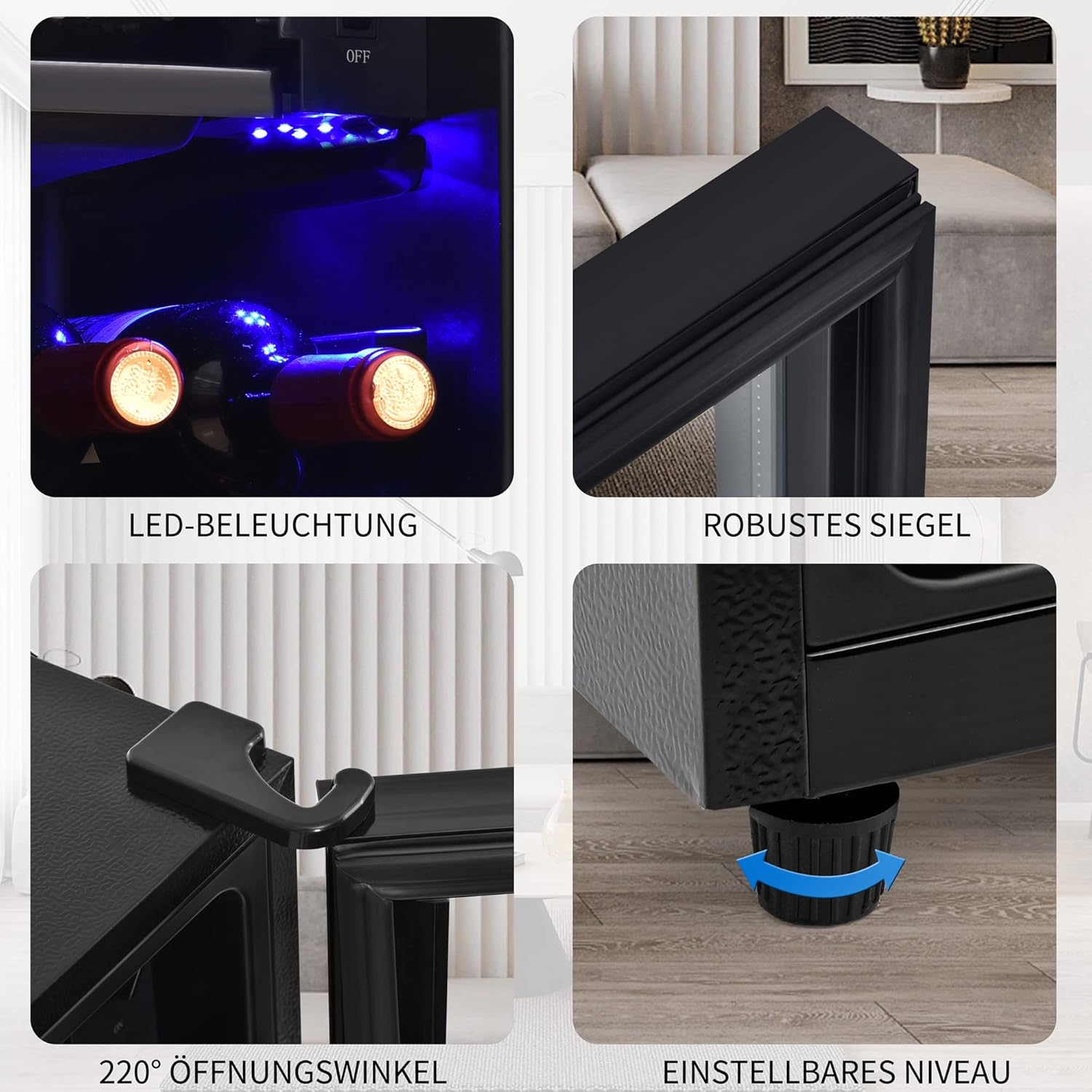 Merax Kühlschrank 128L, Freistehend Getränkekühler mit 120L-Kühlschrank + 8L-Gefrierschrank, mit LED-Innenbeleuchtung und Verstellbare Einlegeböden, Superleise für Restaurant, Bar, Getränke und Bier