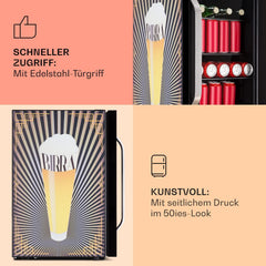 Klarstein Kühlschrank 70L, Kleiner Kühlschrank mit Herausnehmbaren Ablagen, Leiser Mini Kühlschrank mit Glastür & LED, Getränkekühlschrank Klein, Outdoor Geeignet, Biersafe für Flaschen, 0-10°C