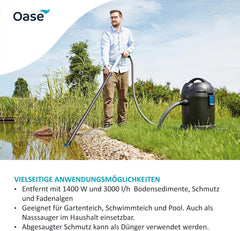 Oase 50529 PondoVac Classic, 1400 W, 3000 l/h - Teichschlammsauger, Reinigung und Wasseraufbereitung inkl. 4 Saugdüsen für für Teiche aller Art und Haushalt