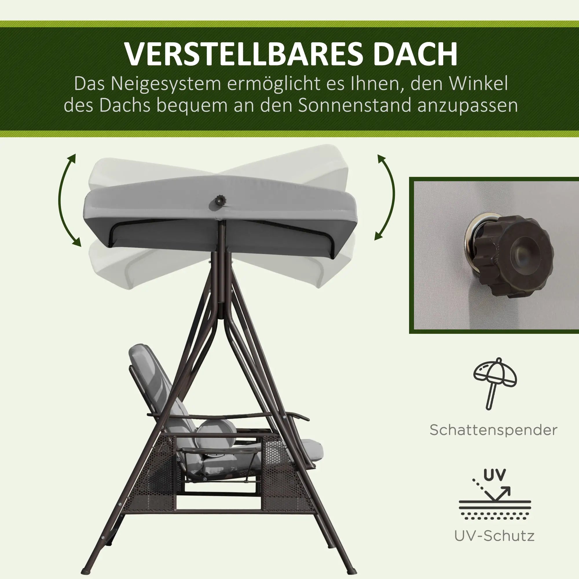 Outsunny Hollywoodschaukel 3-Sitzer mit Sonnendach und Ablagen