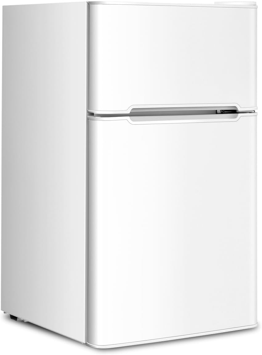 GOPLUS Kühlschrank mit Gefrierfach - Kühl Gefrierkombination / 90L Gesamtnutzinhalt, 27L Gefrierteil/Thermostat einstellbar/LED Innenbeleuchtung/Türanschlag wechselbar (Weiß)