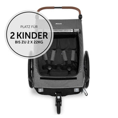 hauck Fahrradanhänger & Kinderwagen Dryk Duo Plus mit Federung, für 2 Kinder (6-48 Monate), inkl. Deichsel, Buggyrad, Fahne und LED Licht, Faltbar, Höhenverstellbar, XL Kofferaum (Dark Green)
