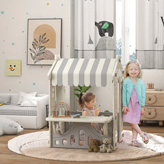 AIYAPLAY Spielhaus Kinderhaus Indoor mit Servierstation & Vorhängen