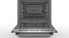 Bosch HKR39C250 Serie 4 Elektro-Standherd, 60 cm breit, EcoClean Direct Reinigungshilfe, 3D Heißluft Backen auf 3 Ebenen, LED-Display-Steuerung, erweiterbare Kochzone für großes Kochgeschirr