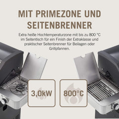 RÖSLE Elektrogrill BBQ-Portable Videro E2-P, tragbarer Tischgrill mit 2 Brennern, Warmhalterost und Deckel mit Glaseinsatz, pulverbeschichteter Stahl, schwarz/silbern