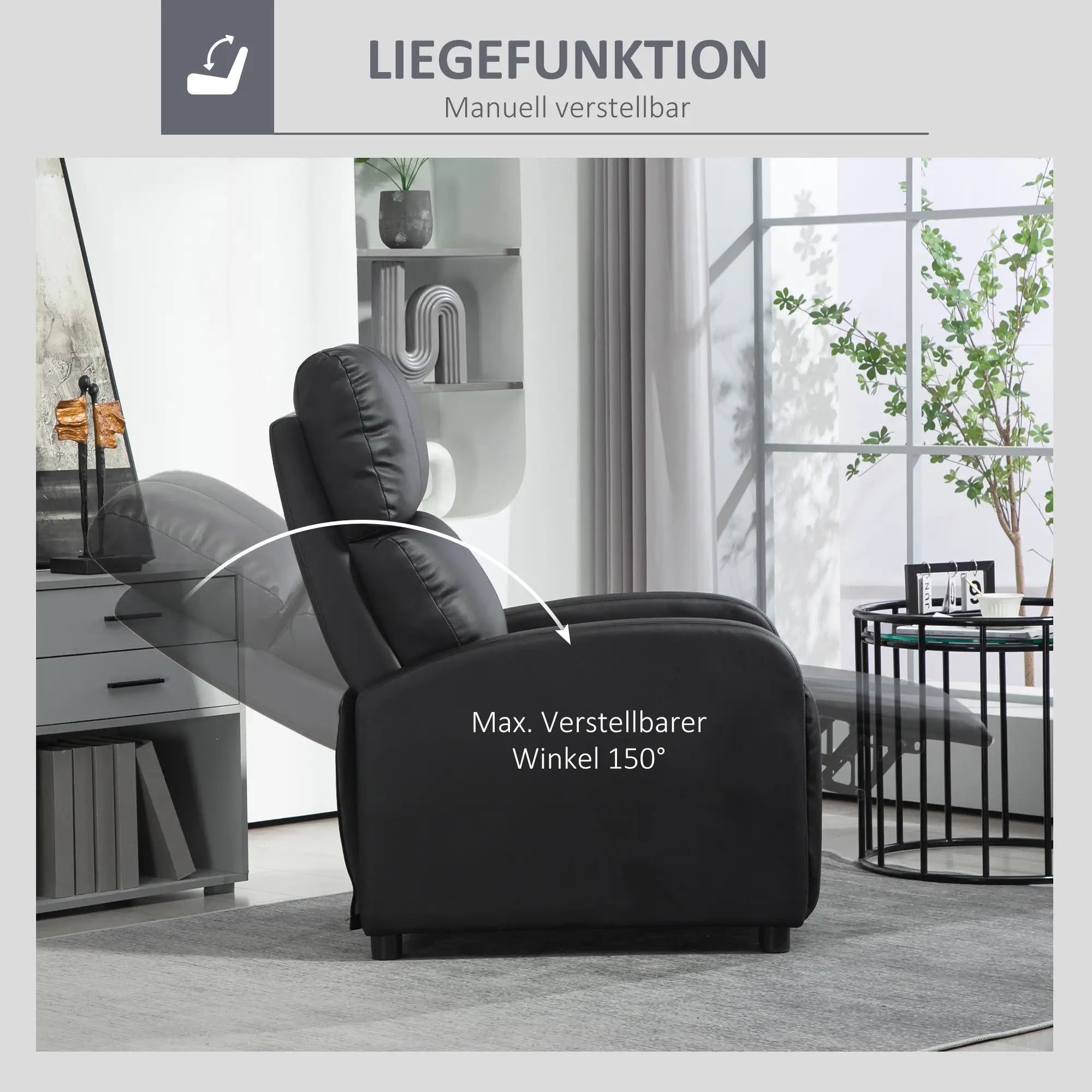HOMCOM Relaxsessel Fernsehsessel mit Liegefunktion dick gepolstert