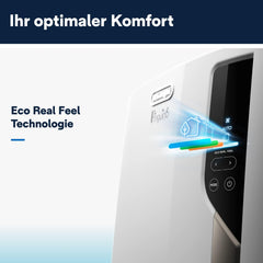De'Longhi Pinguino PAC EM82, Mobile Klimaanlage für Rume bis zu 80 m, 9.400 BTU, 2,4 kW, 63 dB, Entfeuchtungsfunktion, Energieklasse A, 24h-Timer, Wei