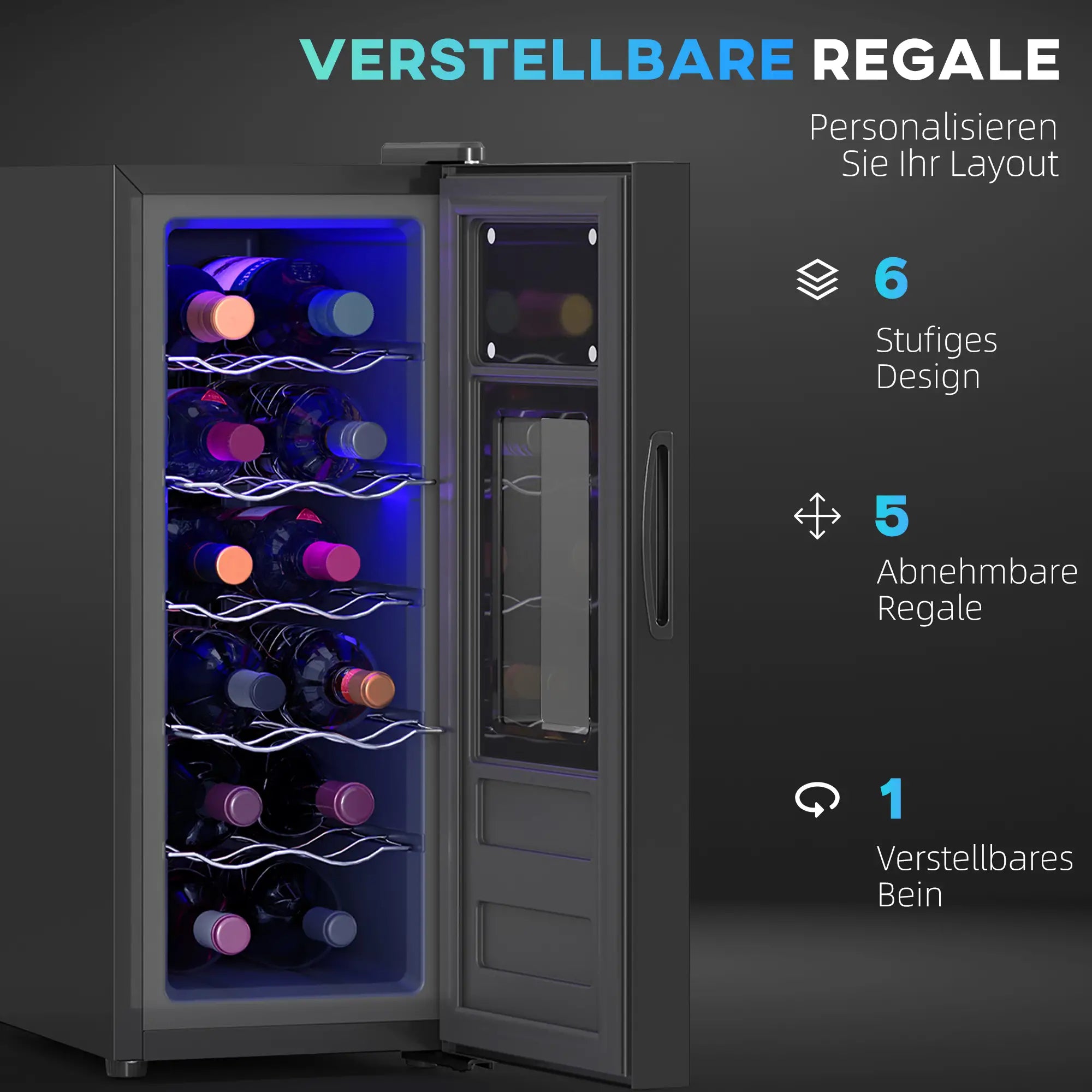HOMCOM Weinkühlschrank 12 Flaschen 30 L Schwarz