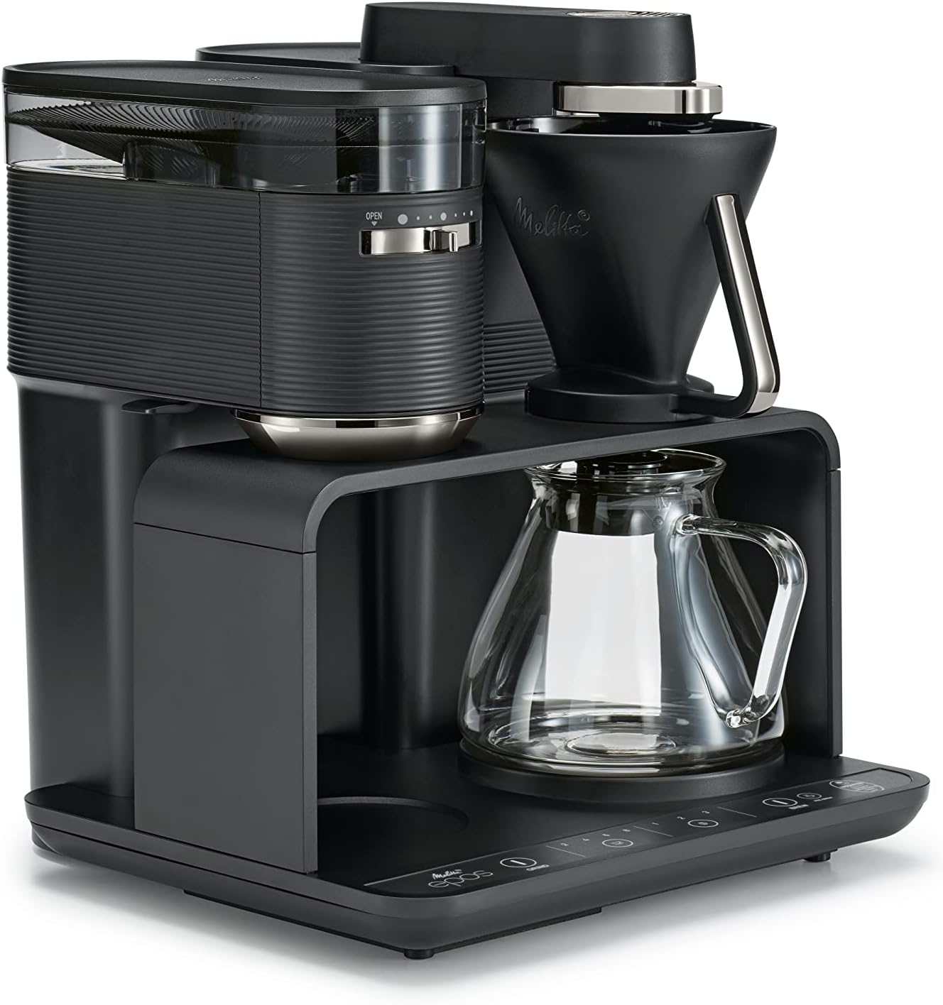 Melitta EPOS Kaffeemaschine mit Mahlwerk, schwarz-silber