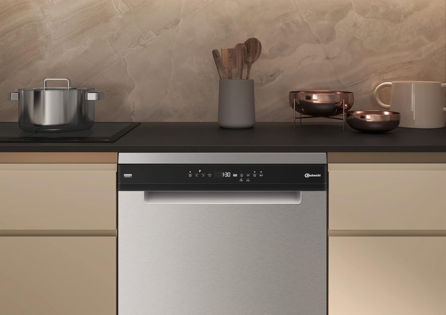 Bauknecht B7F HP43 XA Freistehender Geschirrspüler/ 60 CM/ 15 Maßgedecke/PowerClean Pro-Effektive Hochdruckdüsen/Natural Dry-Automatische Türoffnung-Bessere Trocknung/Maxi Space-Mehr Innenraum