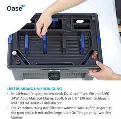 OASE 56789 Durchlauffilter BioSmart Set 36000 geeignet für Teiche bis 36 m³, Filtersystem, Filterkomplettset inkl Filtermaterial, Teichpumpe und UVC Klärer