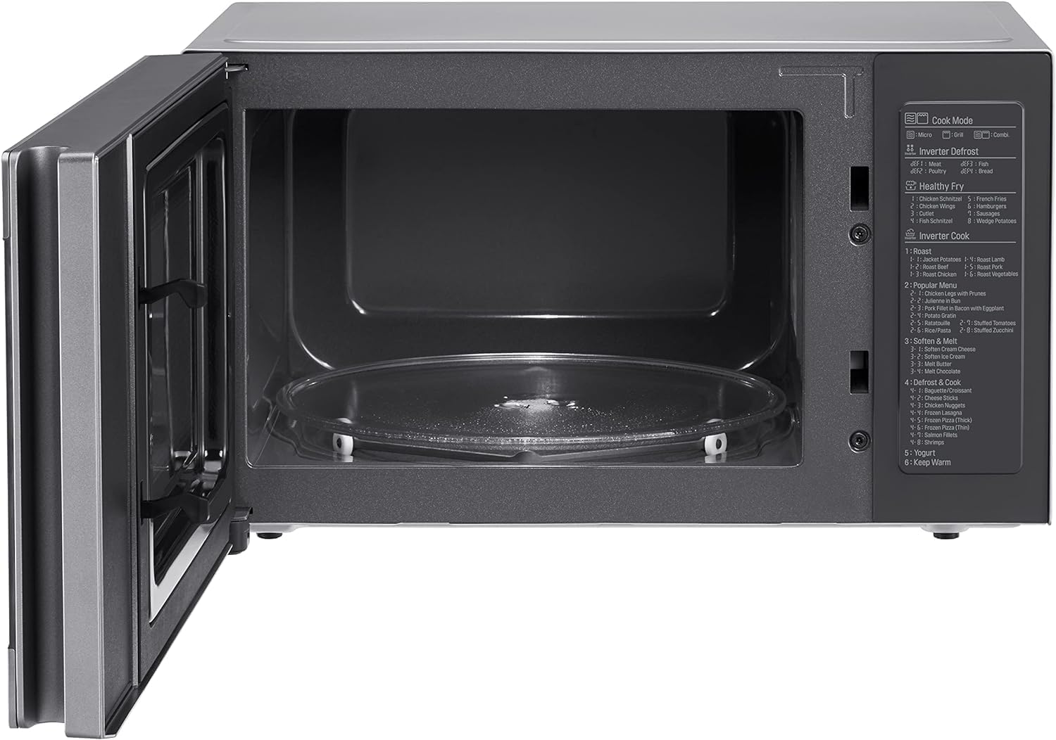 LG MS2595CIS Mikrowelle mit Smart Inverter Technologie, 25 Liter Kapazität, 1000 W, Automatikprogramme, einstellbare Leistungsstufen und EasyClean-Funktion, Silber