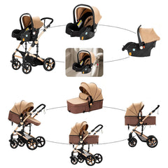 3 in 1 Kombikinderwagen 3 in 1 Reisesysteme Kinderwagen Infant Hochlandschaft Liegender Buggy Kinderwagen Neugeborenen Kinderwagen Faltbarer Standardkinderwagen (906 White)