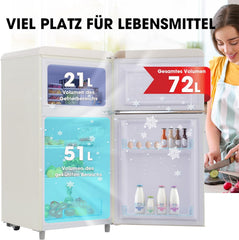 Merax Kühlschrank mit Gefrierfach, Kühl-Gefrierkombination, klein Kühlschrank mit 51L und Gefrierschrank 21L, Leise, LED, Glasablagen, Gemüsefach, Türablagen, für Küche, Wohnzimmer, Büro, Schwarz