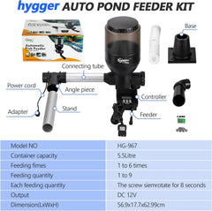 hygger Futterautomat Teich, Large Programmierbarer Fischfutterautomat Outdoor mit LCD Display Controller, Automatischer Fischfutterspender 5.5 Liters Fish Feeder Pond Koi for Weekend Holiday