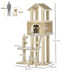 PawHut Kratzbaum Katzenhöhle 2in1 mit Sisal-Kratzstämmen