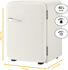 TZS First Austria lautloser Minikühlschrank | Retro Design | Einstellbare Kühlleistung | Türgriff |Thermoelektrisches Kühlsystem | 40L | creme