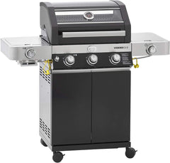 RÖSLE Elektrogrill BBQ-Portable Videro E2-P, tragbarer Tischgrill mit 2 Brennern, Warmhalterost und Deckel mit Glaseinsatz, pulverbeschichteter Stahl, schwarz/silbern