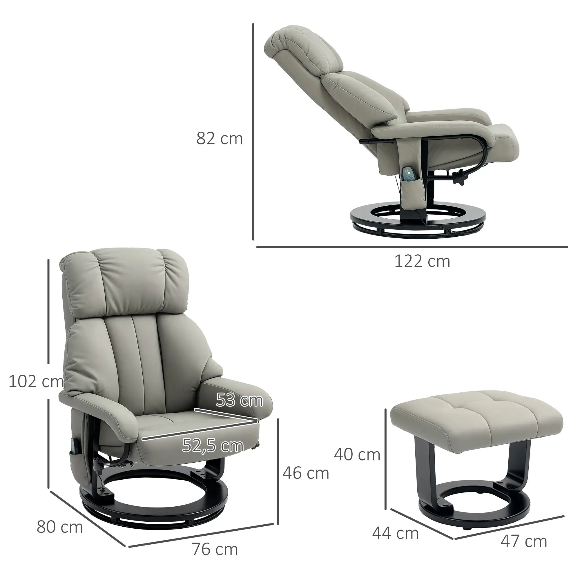 HOMCOM Relaxsessel Grau mit Massage, Liegefunktion & Fußhocker, Kunstleder
