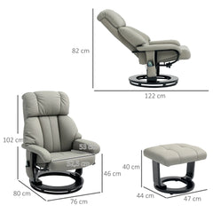 HOMCOM Relaxsessel Grau mit Massage, Liegefunktion & Fußhocker, Kunstleder
