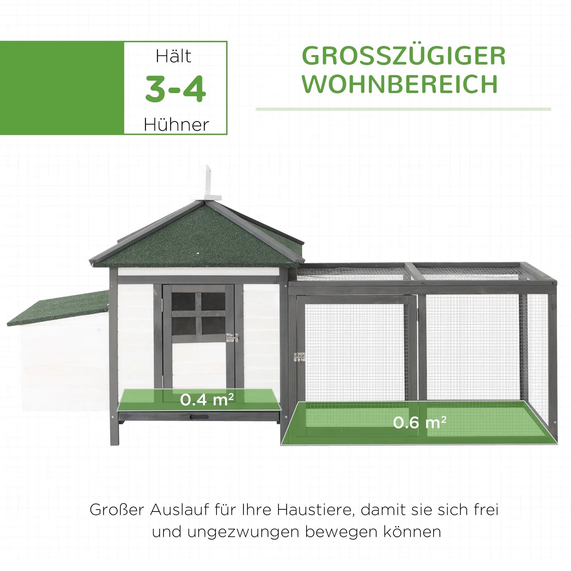 PawHut Zwerghühnerstall mit Auslauf Nistkasten wetterfest Kiefernholz