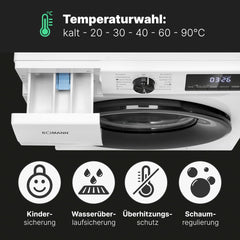 Bomann Waschmaschine 7kg | max. 1400 U/min | 10 Jahre Motor-Garantie | effizienter, leiser & langlebiger Invertermotor | 15 Programme | Endzeitvorwahl | LED-Display | Washing Machine | WA 7175 wei