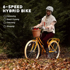 Glerc Missy 20 24 26 Zoll Mädchen City 6-Gang Hybrid Cruiser Fahrrad mit Weidenkorb für Jugend über 6-Jahre alt, mehrere Farben