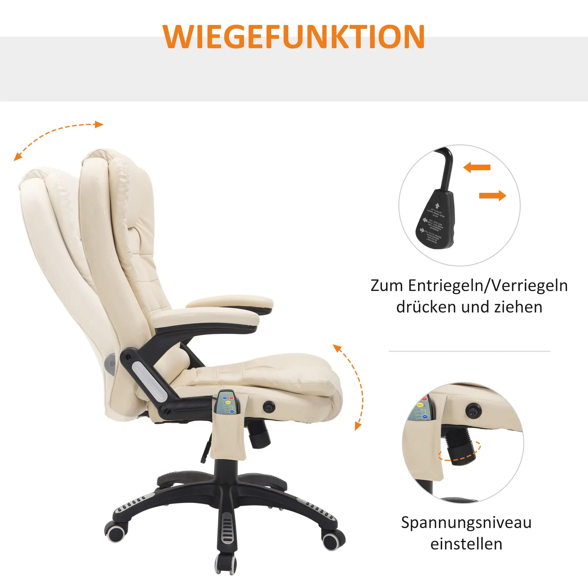 HOMCOM Bürostuhl Chefsessel Massagefunktion höhenverstellbar cremeweiß
