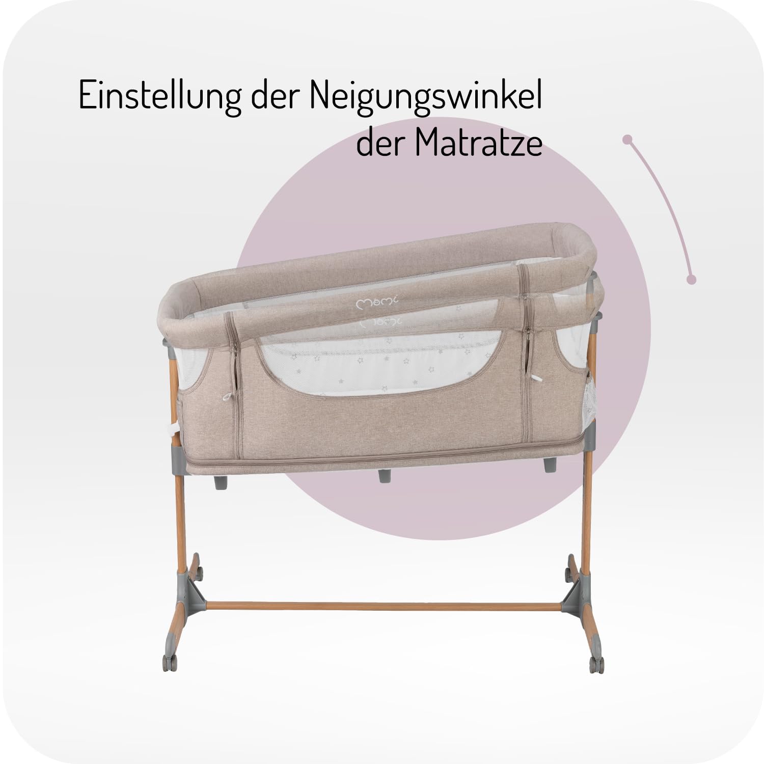 Momi SMART Bed 4-in-1 Kinderbeistellbetten bis 15 kg, Beistellbett für Babys mit Matratze, Höhenverstellbar
