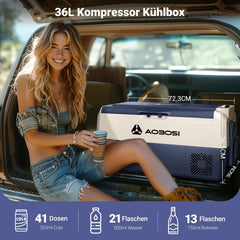AAOBOSI Compressor Cool Box 36 L, Cool Box Car with WiFi App Control, 12/24 V and 100-240 V Electric Cool Box, up to -20 °C for Car, Truck, Boat, Motorhome, Camping, Double Zone