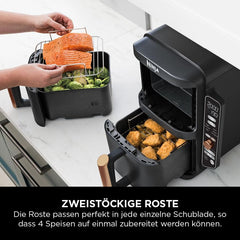 Ninja Heißluftfritteuse MAX PRO, 6,2 L, ölfrei, große Schublade, Rösten, Backen, Air Fry, Antihaftbeschichtet, Spülmaschinenfester Korb & Crisper Gittereinsatz, Silikonzange, Schwarz/Kupfer, AF180EUCP