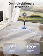 Dreo Standventilator mit intelligenter Steuerung, 101,6–111,8 cm höhenverstellbar, DC leiser Ventilator für Schlafzimmer, 120°+85° omnidirektionaler oszillierender Ventilator, 30,5 m Luftstrom, 10