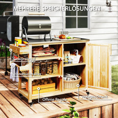 Outsunny Grillwagen Outdoor Kücheninsel mit Rollen Massivholz