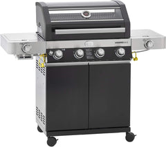 RÖSLE Elektrogrill BBQ-Portable Videro E2-P, tragbarer Tischgrill mit 2 Brennern, Warmhalterost und Deckel mit Glaseinsatz, pulverbeschichteter Stahl, schwarz/silbern
