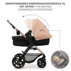 Kinderkraft MOOV2 AIR Kinderwagen 3 in 1 Kinderwagenset bis 26 kg mit Kindersitz I-SIZE 40-75 cm, Buggy Funktion, Liegeposition verstellbar, Große ausziehbare Verdeck, Aufblasbare Räder, Schwarz