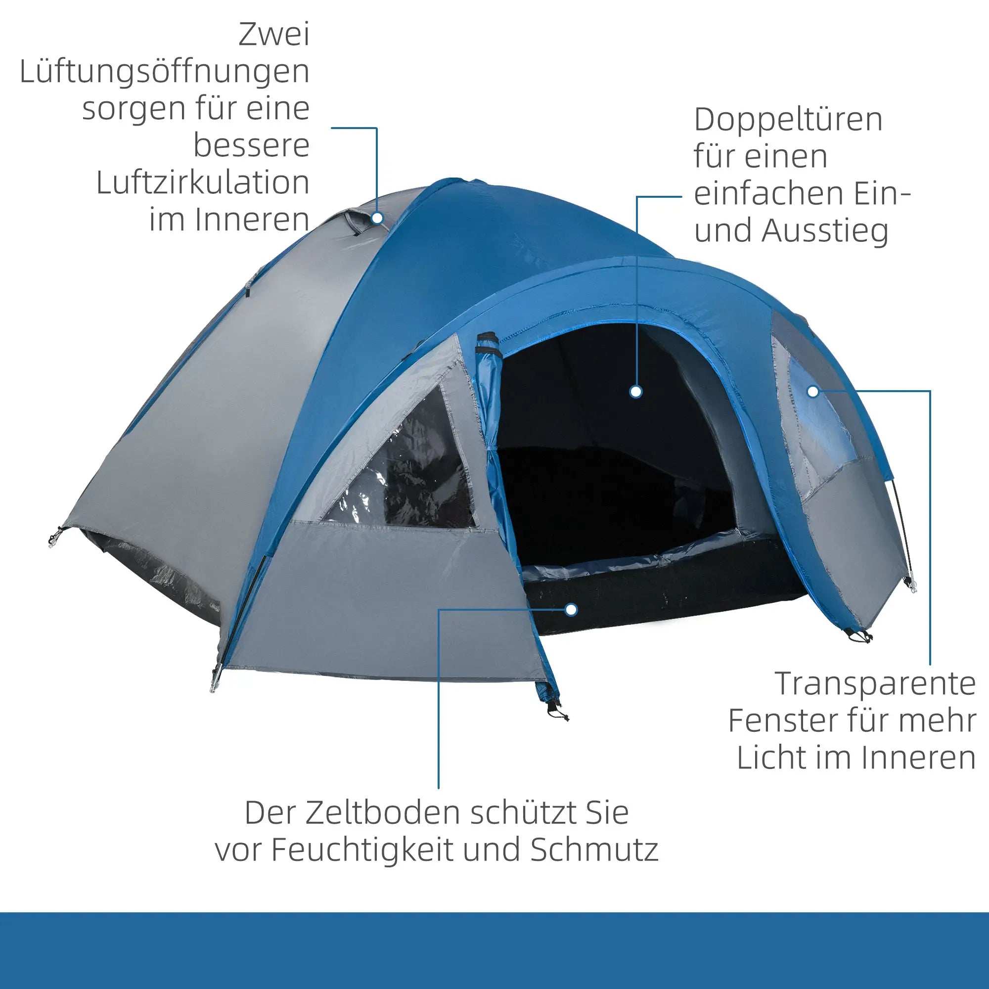 Outsunny Campingzelt 4 Personen 4-Jahreszeiten mit Vorraum Outdoor