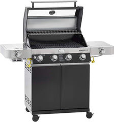 RÖSLE Elektrogrill BBQ-Portable Videro E2-P, tragbarer Tischgrill mit 2 Brennern, Warmhalterost und Deckel mit Glaseinsatz, pulverbeschichteter Stahl, schwarz/silbern