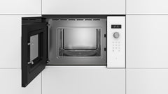 Bosch BFL524MW0 Serie 6 Einbau-Mikrowelle, 38 x 60 cm, 800 W, Drehteller 25,5 cm, Türanschlag Links, AutoPilot 7 7 Automatikprogramme, Reinigungsunterstützung, LED-Touchdisplay, Weiß