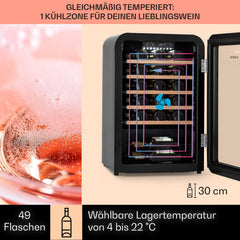 Klarstein Weinkühlschrank, Getränkekühlschrank Schmal, Kühlschrank mit Glastür, Getränkekühlschränke Freistehend, Weinkühlschrank Klein, Weinkühlschränke 1 Zone, UV-Schutz, 4-22 °C, 19 Flaschen
