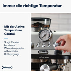 De'Longhi La Specialista Arte EC9155.MB Siebtrgermaschine, Espressomaschine mit Mahlwerk, 8 Mahlgrade, 15 Bar, 3 Temperaturen, Milchschaumdüse, 1300 W, 1,5 l Tank, Edelstahl/Schwarz inkl. Barista-Kit