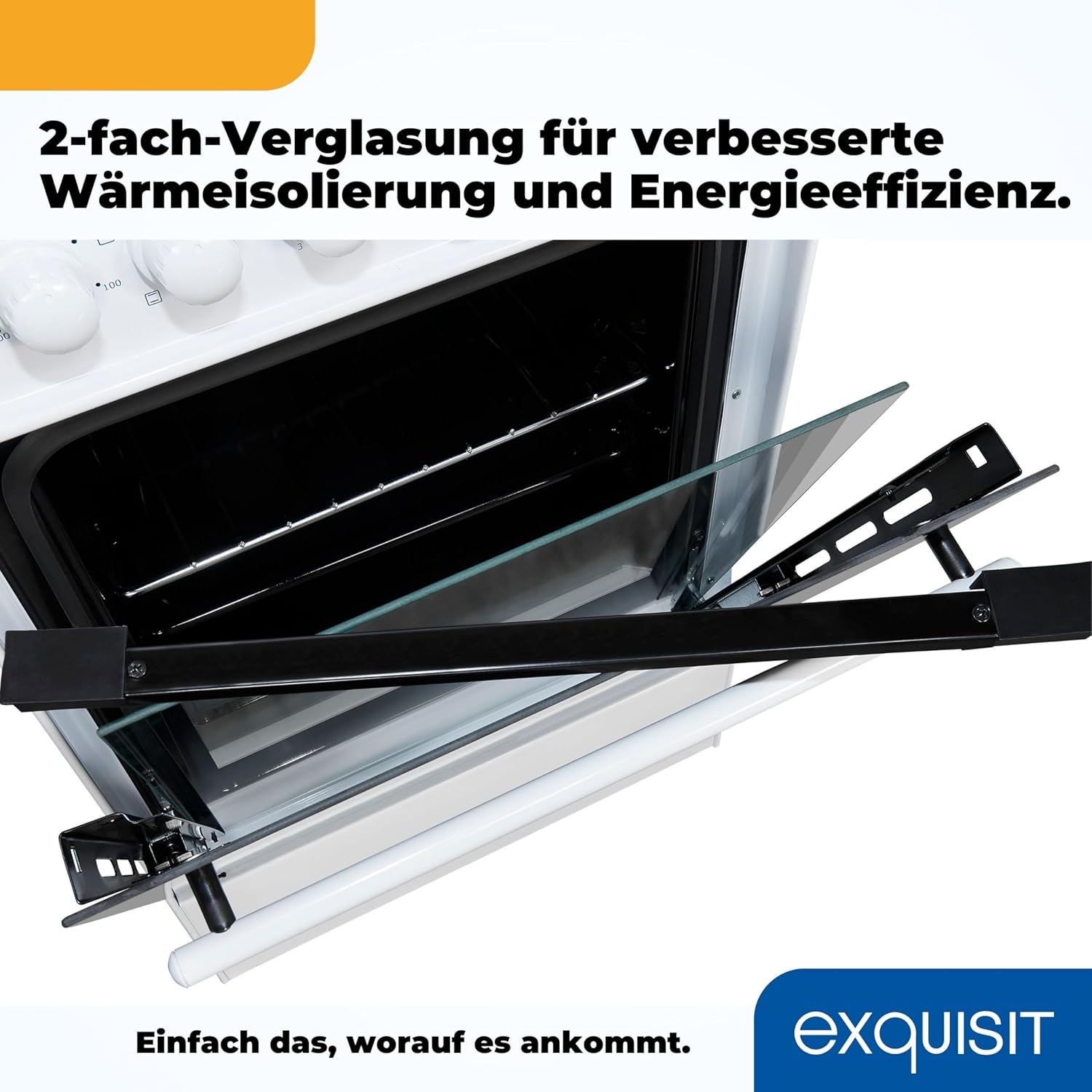 Exquisit Standherd, Standherd 50 cm Breite, Massekochfeld, einfach zu bedienen, 48 l Garraum, Elektro-Standherd 50 cm, EH9-3-090 weiss