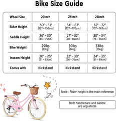 Glerc Missy 20 24 26 Zoll Mädchen City 6-Gang Hybrid Cruiser Fahrrad mit Weidenkorb für Jugend über 6-Jahre alt, mehrere Farben
