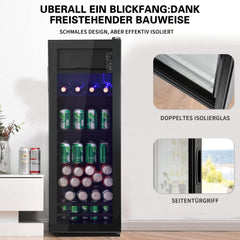Merax Kühlschrank 128L, Freistehend Getränkekühler mit 120L-Kühlschrank + 8L-Gefrierschrank, mit LED-Innenbeleuchtung und Verstellbare Einlegeböden, Superleise für Restaurant, Bar, Getränke und Bier