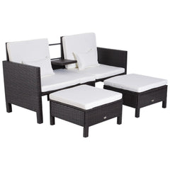 Outsunny Polyrattan Gartensofa-Set 3-teilig mit Hocker Kissen Outdoor