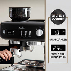 Breville Barista Max Siebträgermaschine | Espressomaschine/Kaffeemaschine mit integriertem Mahlwerk und Milchaufschäumer| 2,8-l-Wasserbehälter | Italienische Pumpe mit 15 Bar | Edelstahl [VCF126X]