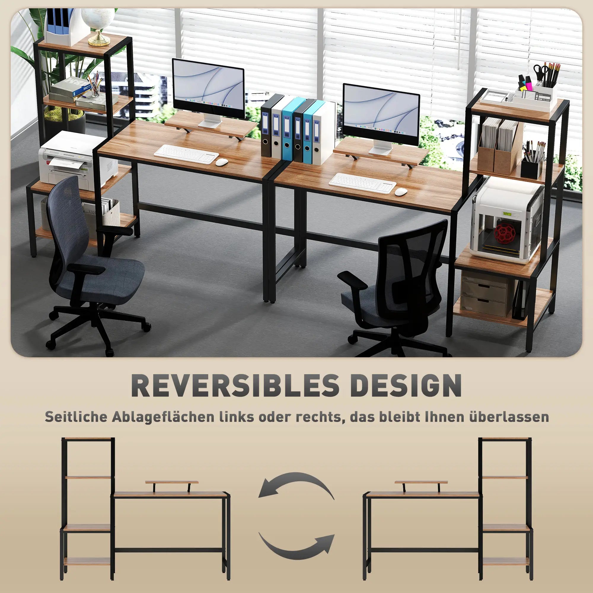 HOMCOM Computertisch mit Monitorständer & 4 Regalen – 150 × 48 × 125 cm