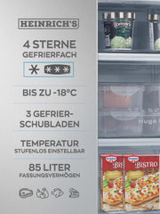 Heinrich´s Gefrierschrank 61Liter -18°C Freezer, 3x Gefrierschublade, 7 Stufen Temperaturregler, Airflow, wechselbarer Türanschlag weiß