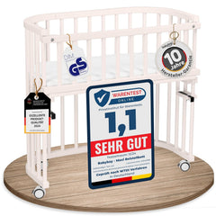 babybay Original Beistellbett aus massivem Buchenholz / kompakt & verwandelbar / Kinderbett Höhe stufenlos verstellbar & umweltfreundlich / mitwachsendes Babybett (weiß lackiert) / inkl. Matratze