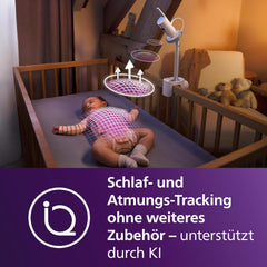 PHILIPS Avent Connected Videophone mit WLAN, hochwertiger HD-Kamera, Infrarot-Nachtsichtfunktion, Schrei-Erkennung, Gegensprechfunktion, 12 Stunden Bildschirmlaufzeit im Eco-Modus, Modell SCD951/26
