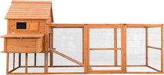 Wiltec Hühnerstall 3100 x 1500 x 1500 mm braun mit Freilauf und Nistkästen aus Holz, Hühnerhaus mit Unterschlupf, Gitter und Kotwanne verzinkt